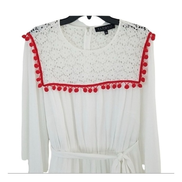Eloquii Lace and Pom Pom belted Dress - Picture 3 of 9